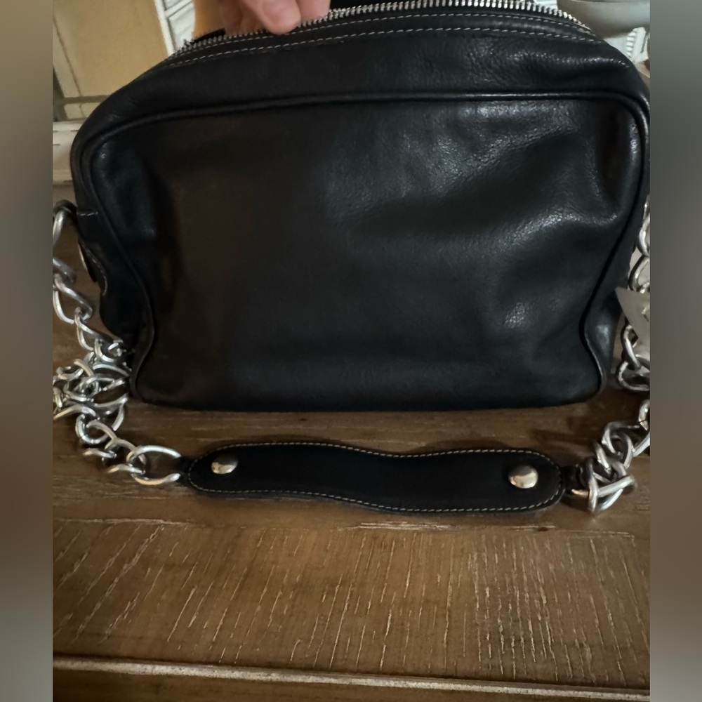 Bally Black Leather Shoulder Bag with Chain Strap